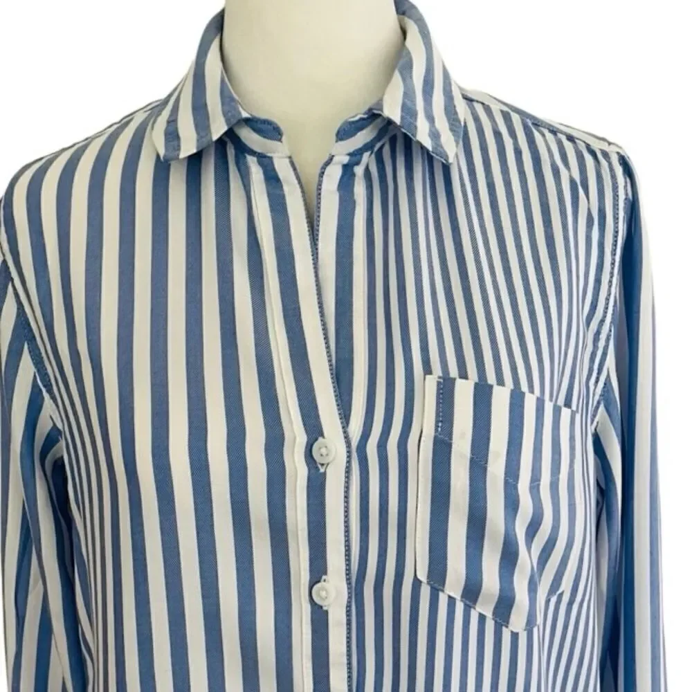 Beachlunchlounge Arielle Stripe Button Front Top, blue/white, size XS